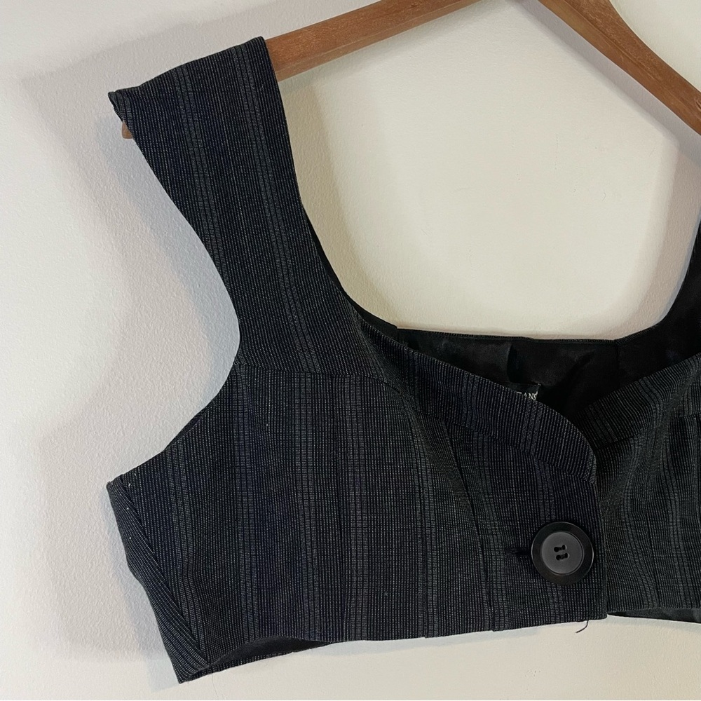 Y2K Guess Bra Top Med Black Club Office Siren Pinstripe Acubi Contemporary Glam - Picture 3 of 14